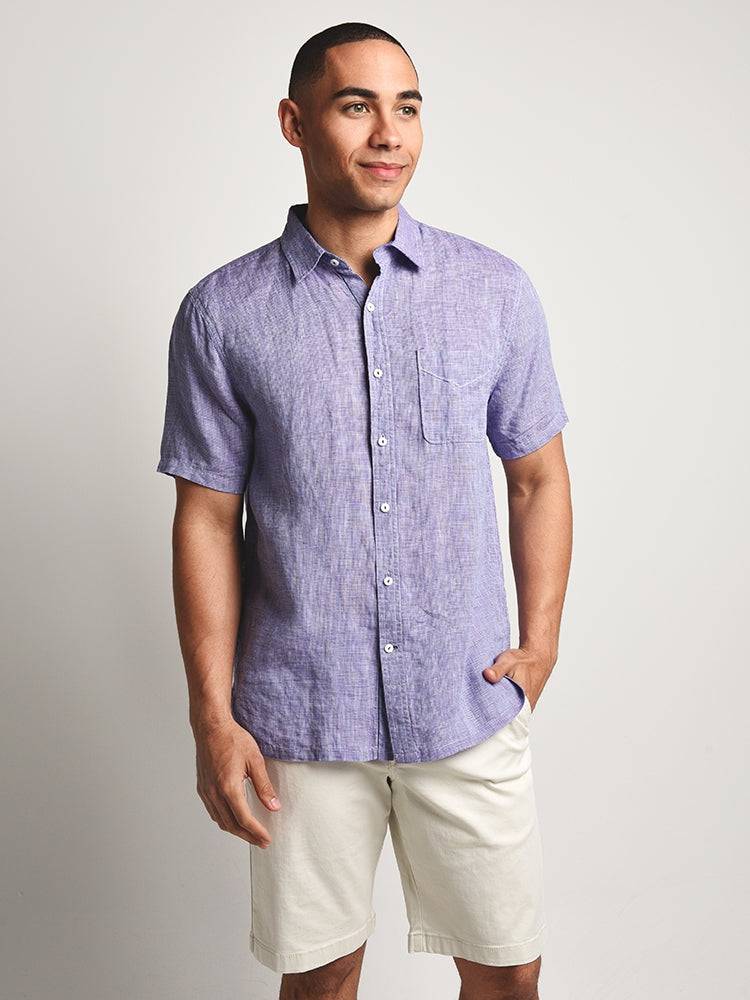 True Grit Lux Linen Check Short Sleeve Shirt - Saint Bernard