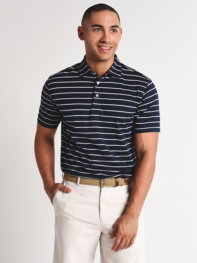 Peter Millar Roberts Stripe Stretch Mesh Polo - Saint Bernard