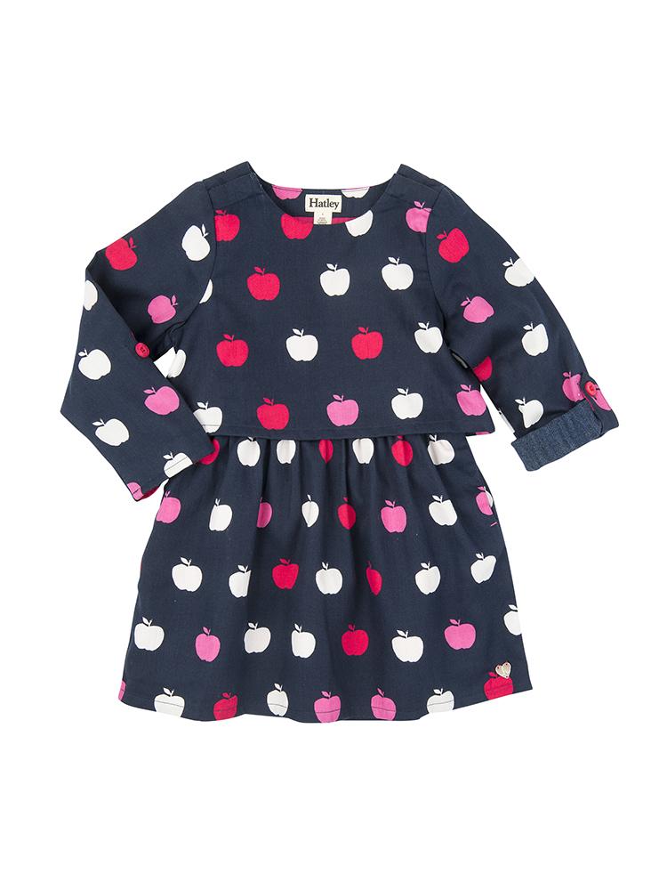 Hatley Girls' Nordic Apples Cotton Sateen Two Layer Dress