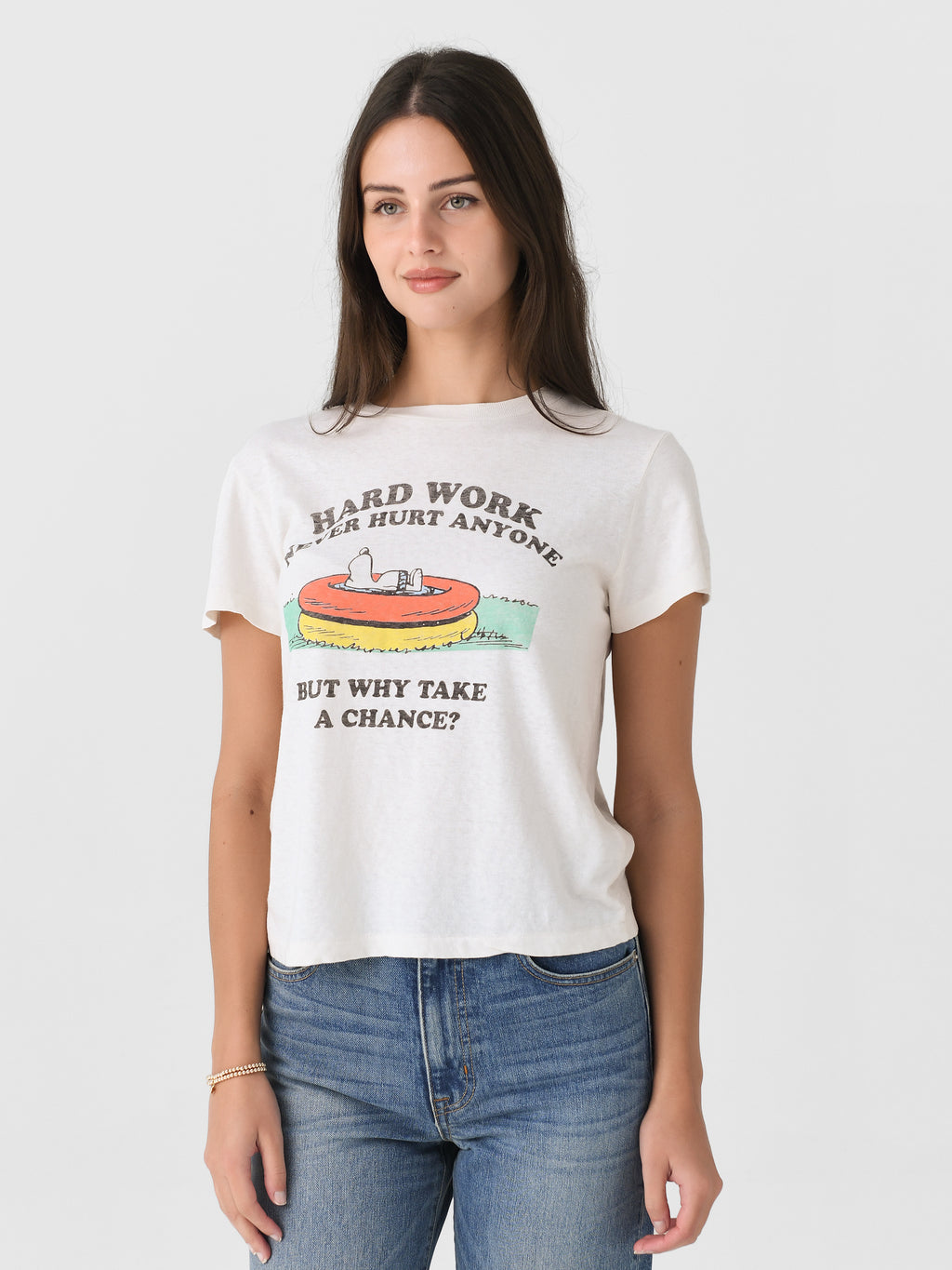 Re/Done Women's Snoopy Hard Work Classic Tee - Saint Bernard