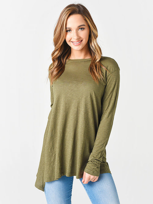 Stateside Women's Slub Side Slit Long Sleeve Top