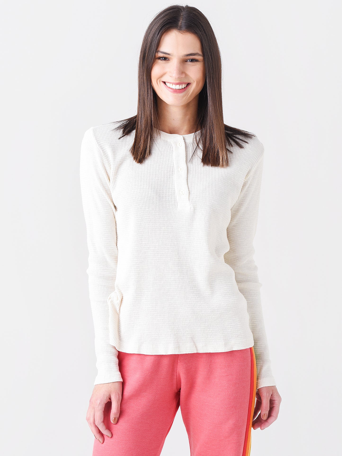 Re/Done Women's Henley Thermal Long Sleeve Tee - Saint Bernard
