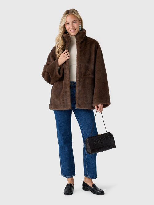 Studio AR Women's Frankie Cinched-Waist Faux Mink Jacket - Saint Bernard