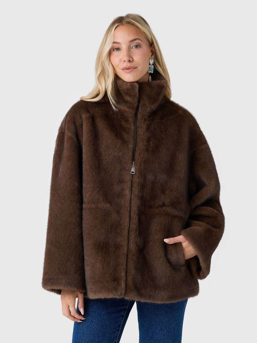 Studio AR Women's Frankie Cinched-Waist Faux Mink Jacket
