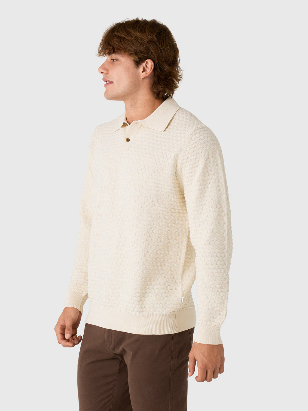 Les Deux Men's Check Structure Knitted Long-Sleeve Polo - Saint Bernard