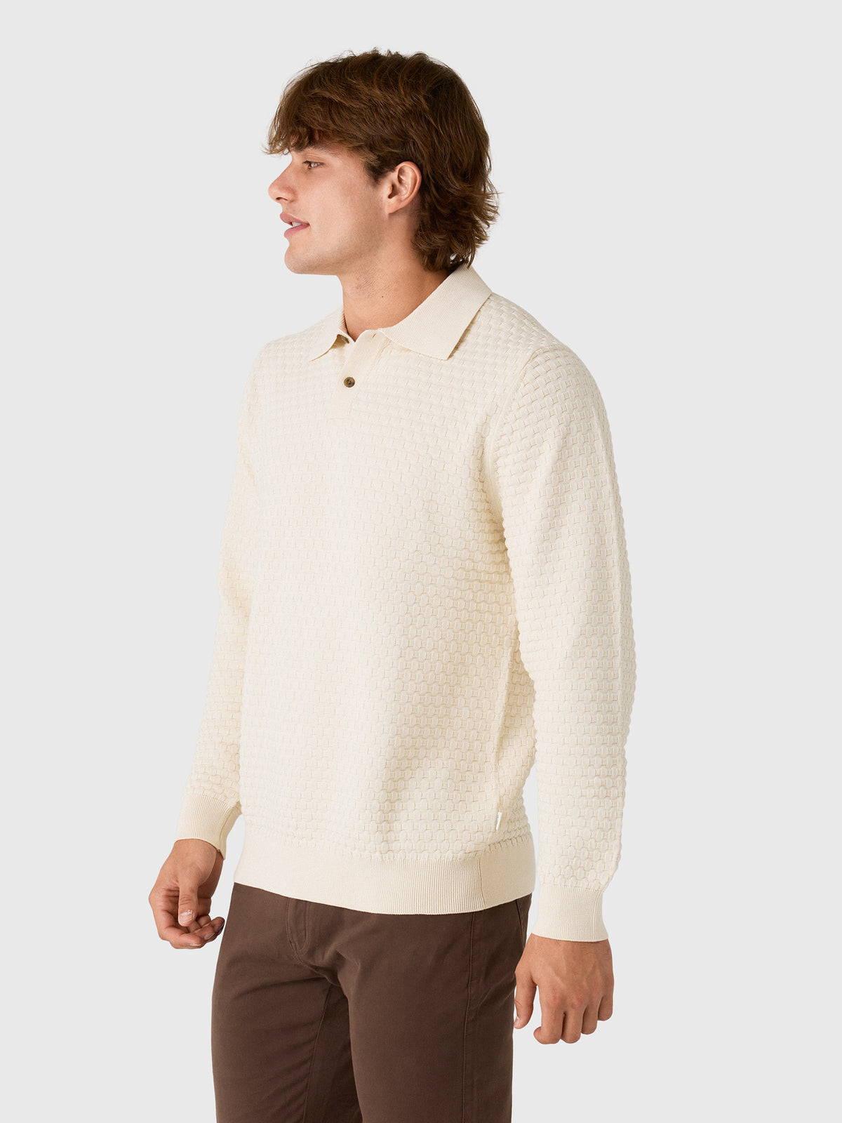 Les Deux Men's Check Structure Knitted Long-Sleeve Polo - Saint Bernard