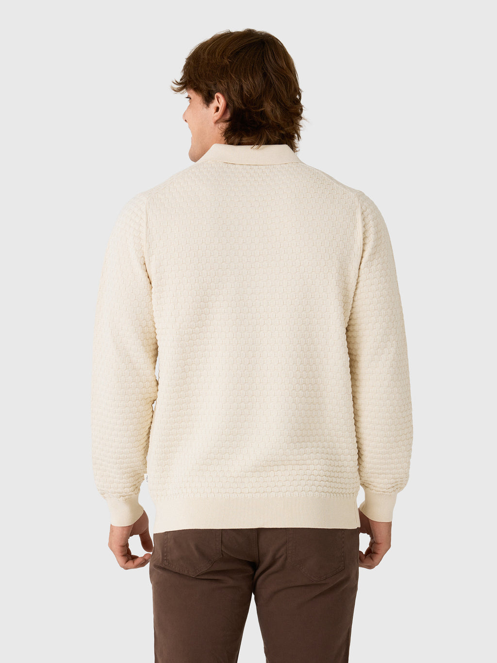 Les Deux Men's Check Structure Knitted Long-Sleeve Polo - Saint Bernard