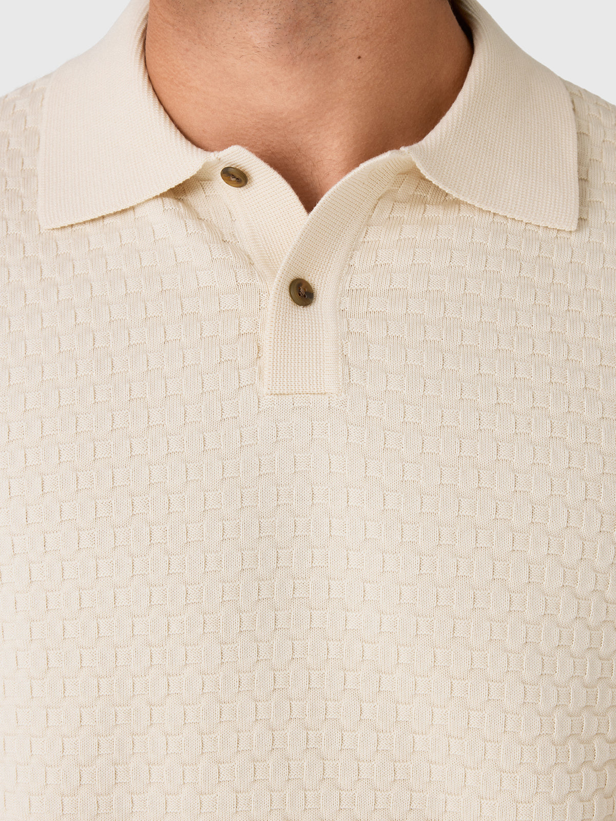 Les Deux Men's Check Structure Knitted Long-Sleeve Polo - Saint Bernard