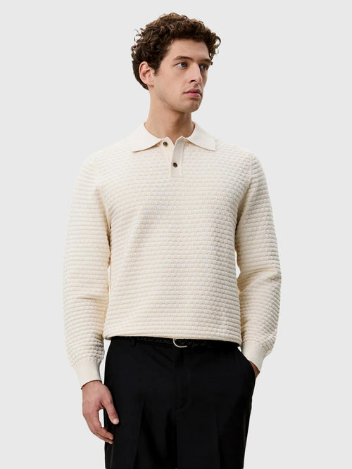 Les Deux Men's Check Structure Knitted Long-Sleeve Polo - Saint Bernard