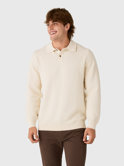 Les Deux Men's Check Structure Knitted Long-Sleeve Polo