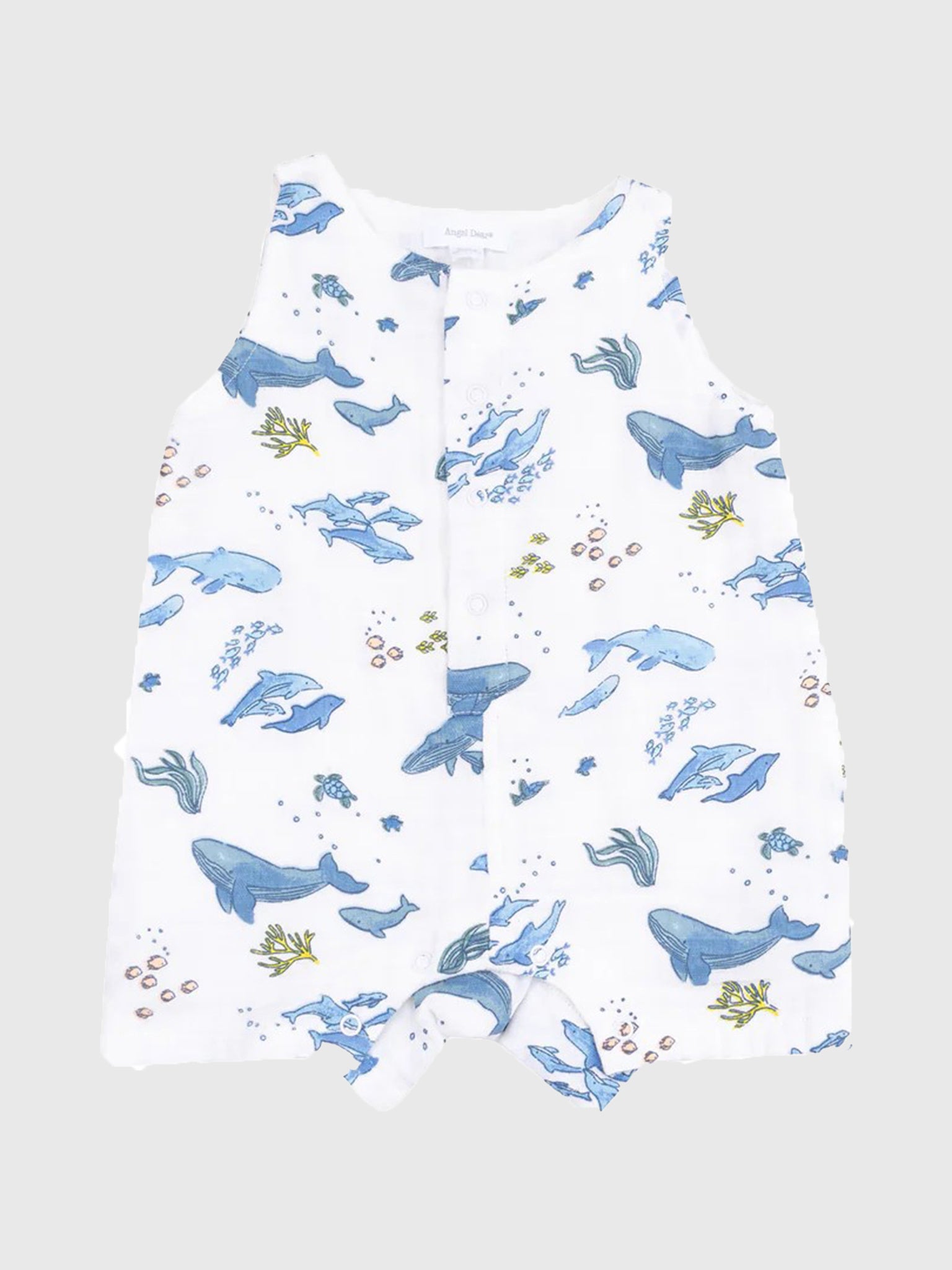 Angel Dear Baby Watercolor Blue Whales Sleeveless Shortie Romper - Saint Bernard