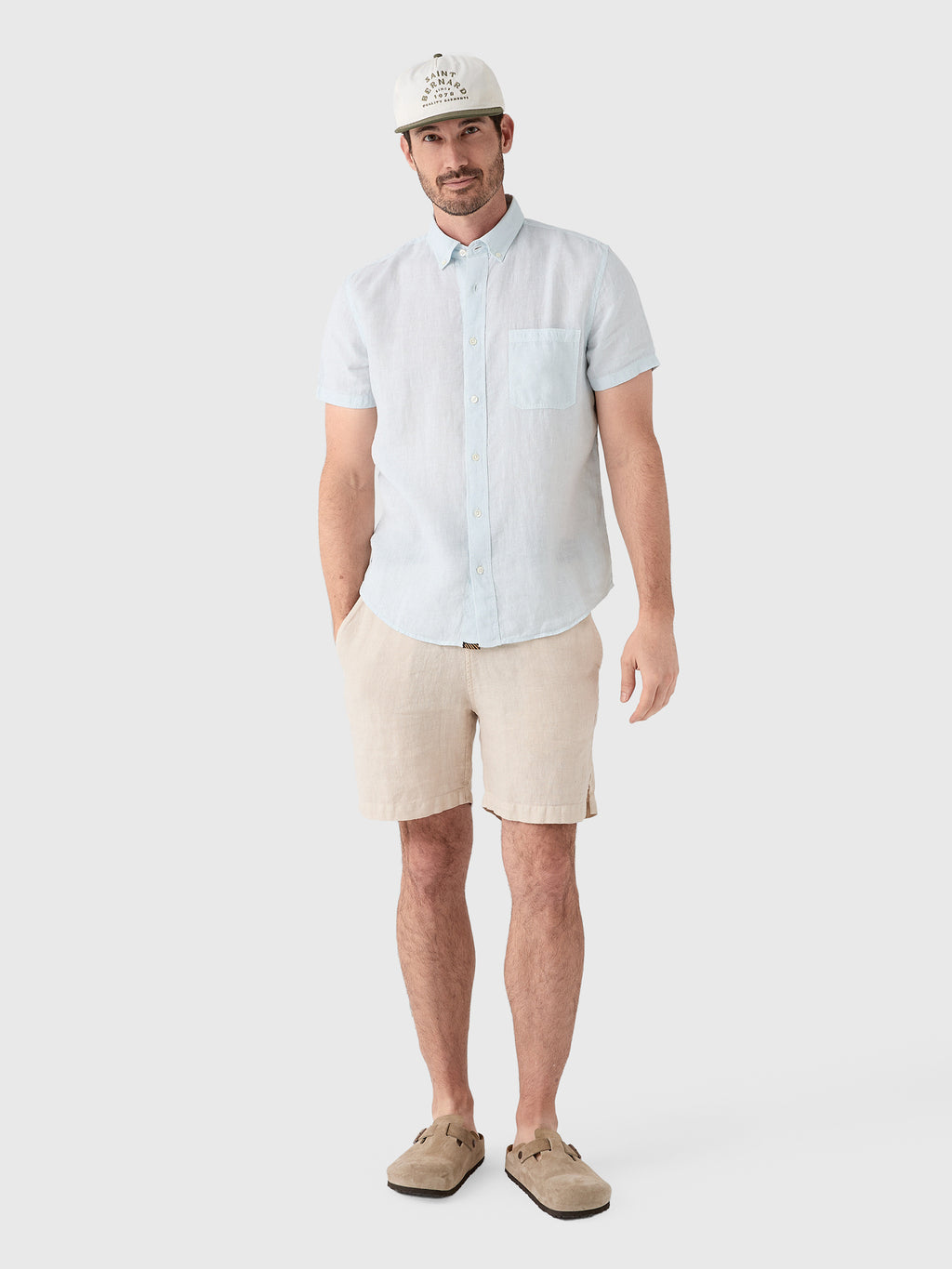 Billy Reid Men's Short Sleeve Tuscumbia Linen Shirt - Saint Bernard
