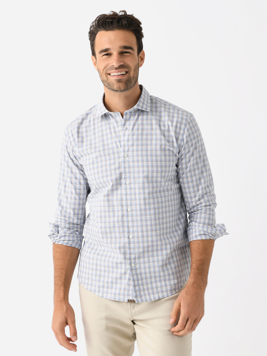 Billy Reid Men's Windowpane Plaid Hutcheson Sport Shirt - Saint Bernard
