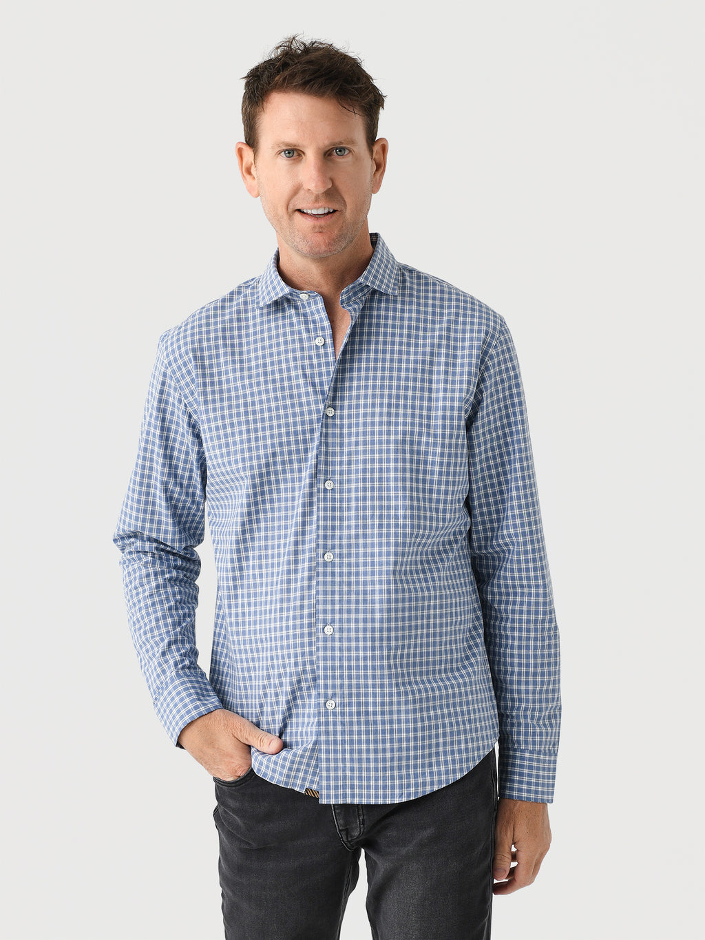 Billy Reid Men's Windowpane Plaid Hutcheson Sport Shirt - Saint Bernard