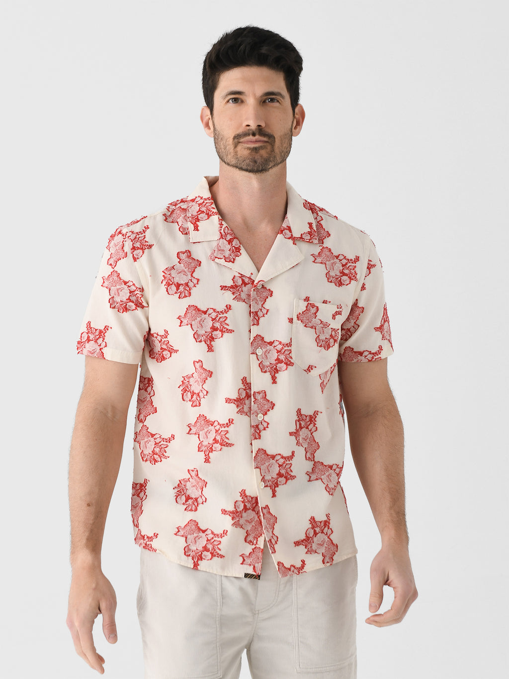 Billy Reid Men's Short Sleeve Floral Jacquard Shirt - Saint Bernard