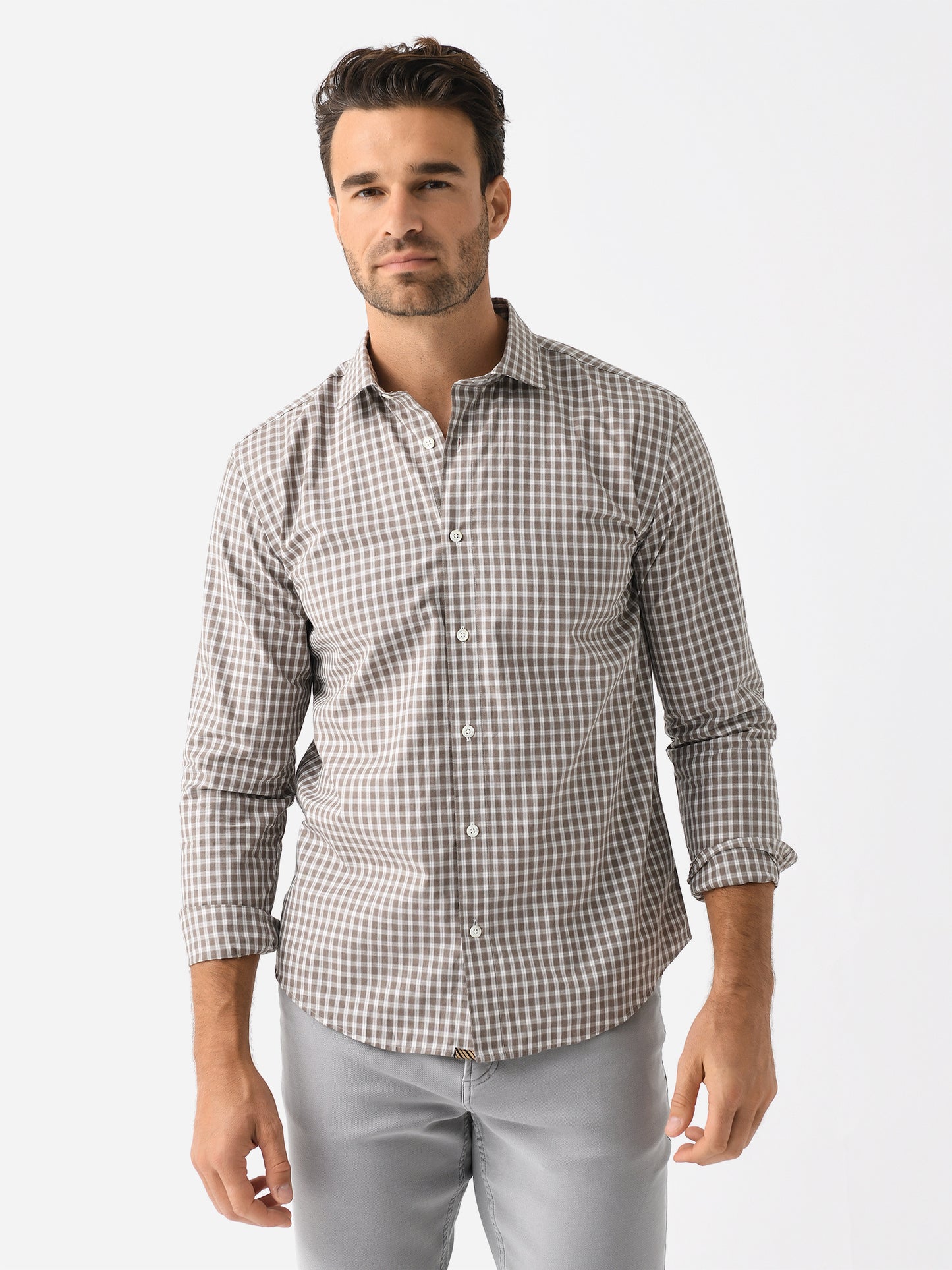 Billy Reid Men's Windowpane Plaid Hutcheson Sport Shirt - Saint Bernard