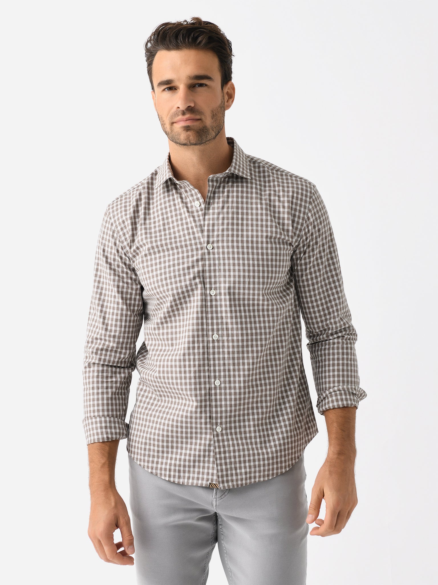 Billy Reid Men's Windowpane Plaid Hutcheson Sport Shirt - Saint Bernard