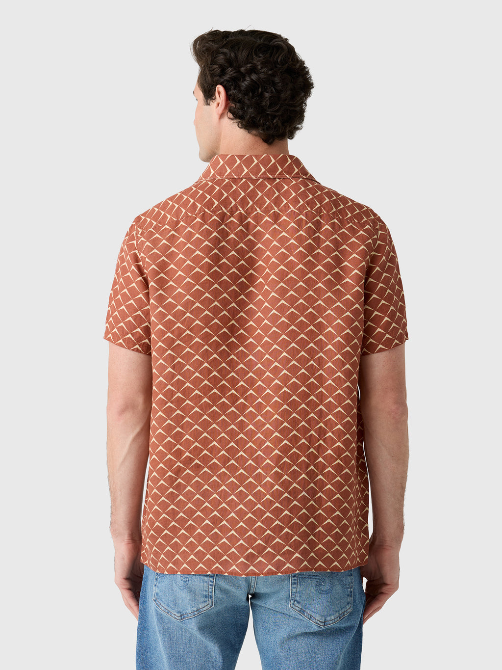 Billy Reid Men's Short Sleeve Pagoda Tile Linen Treme Shirt - Saint Bernard