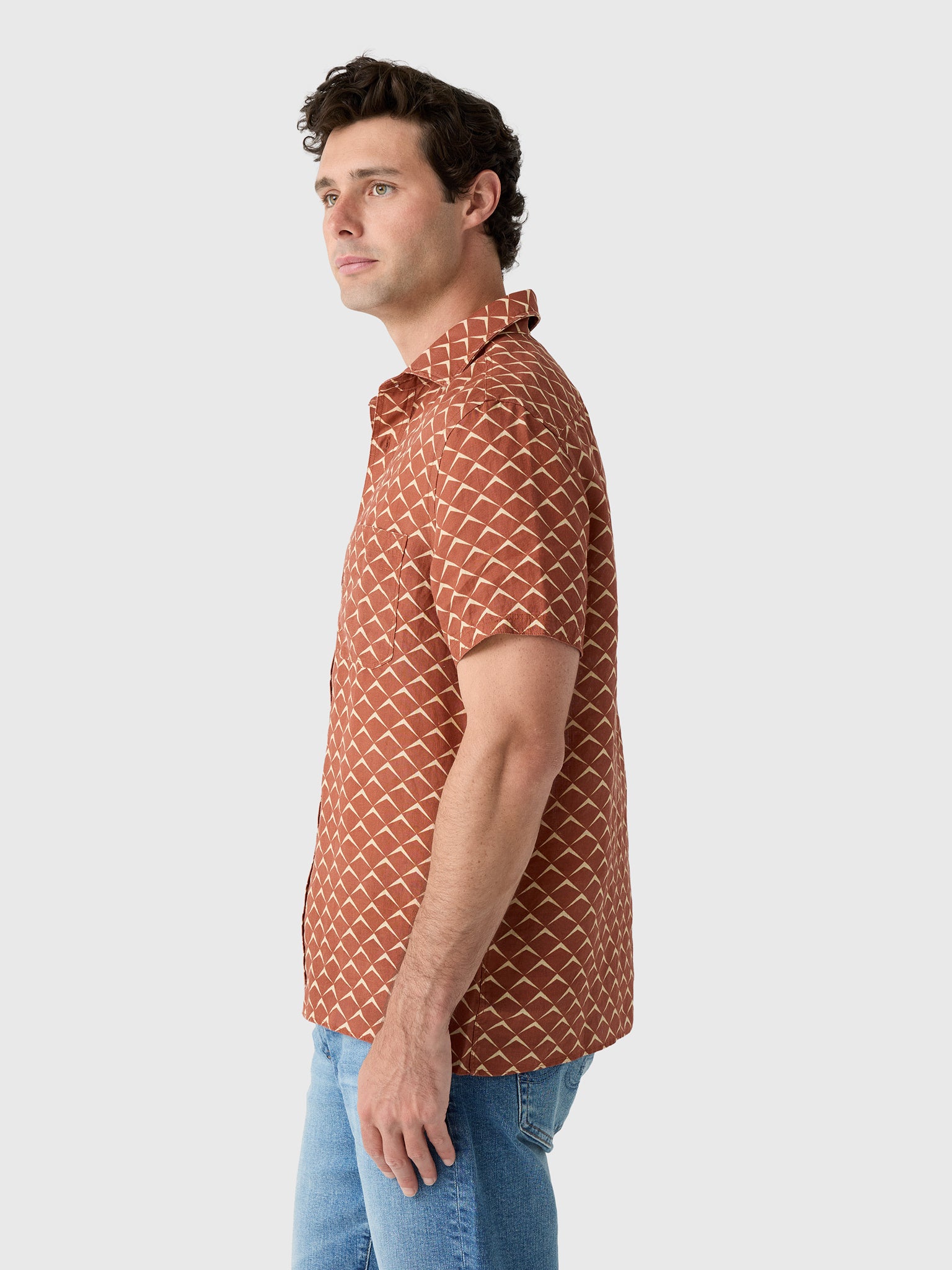 Billy Reid Men's Short Sleeve Pagoda Tile Linen Treme Shirt - Saint Bernard
