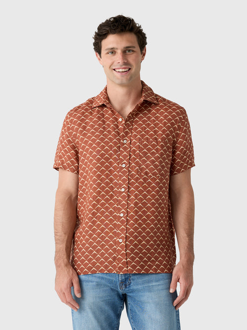 Billy Reid Men's Short Sleeve Pagoda Tile Linen Treme Shirt