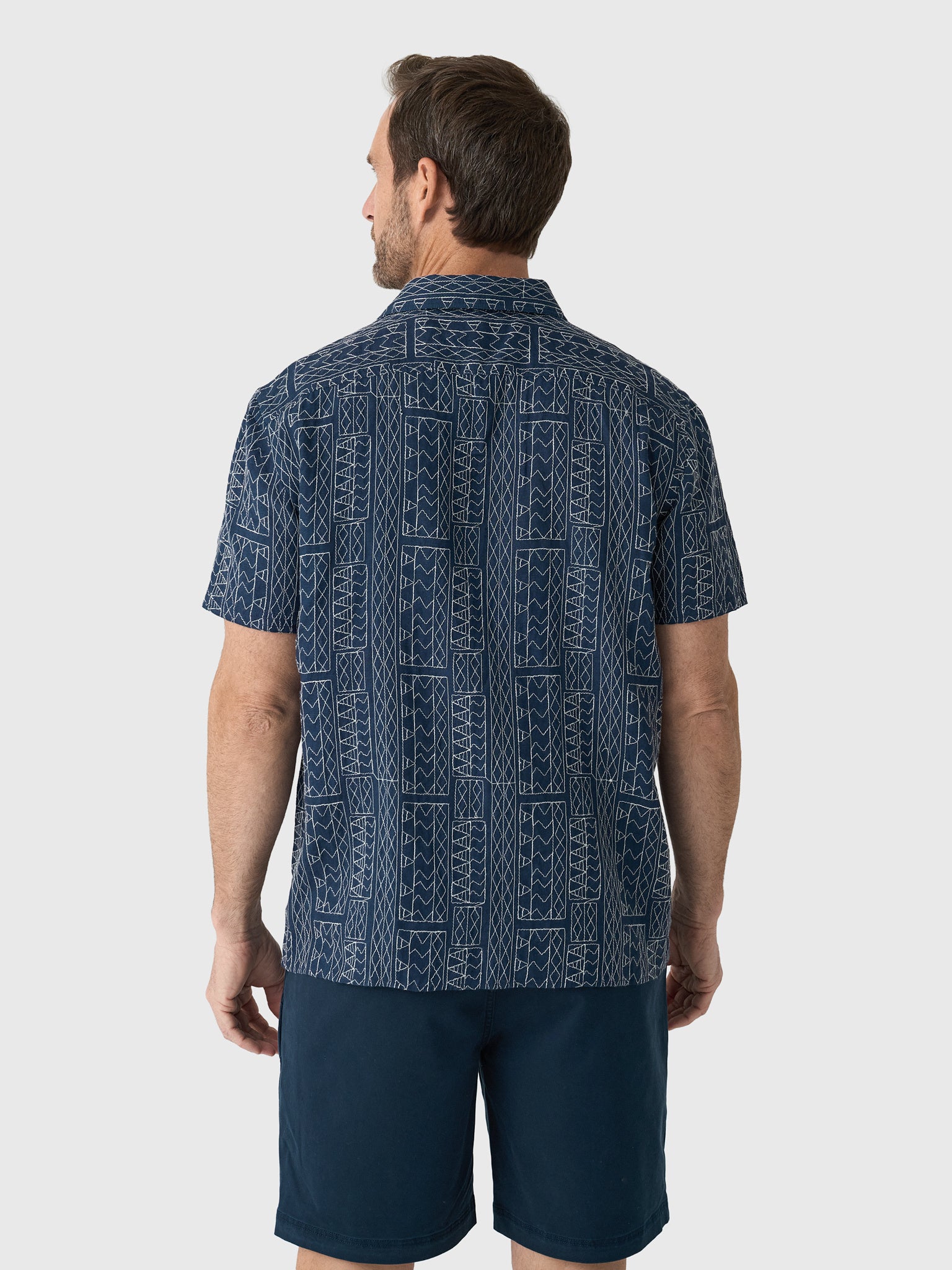 Billy Reid Men's Short Sleeve Geo Stitch Embroidered Treme Shirt - Saint Bernard