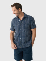 Billy Reid Men's Short Sleeve Geo Stitch Embroidered Treme Shirt - Saint Bernard