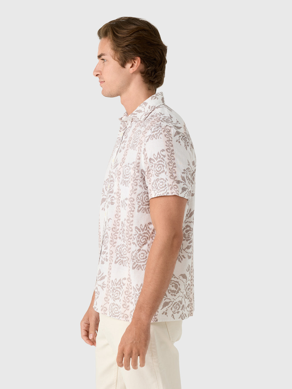 Billy Reid Men's Short Sleeve Textural Tropical Roses Treme Shirt - Saint Bernard