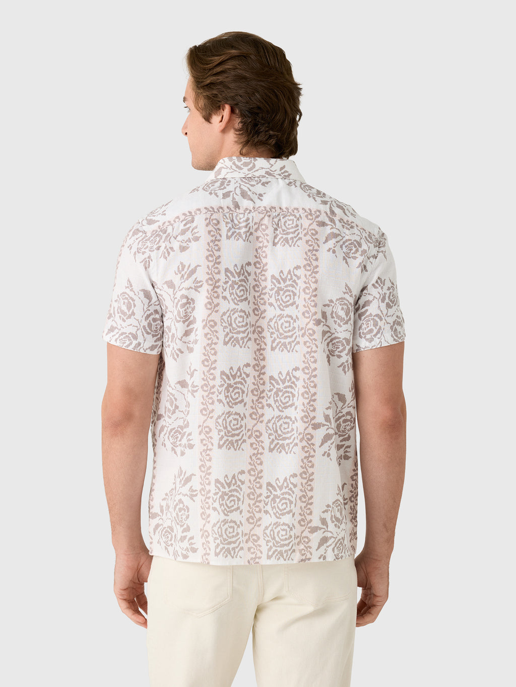 Billy Reid Men's Short Sleeve Textural Tropical Roses Treme Shirt - Saint Bernard