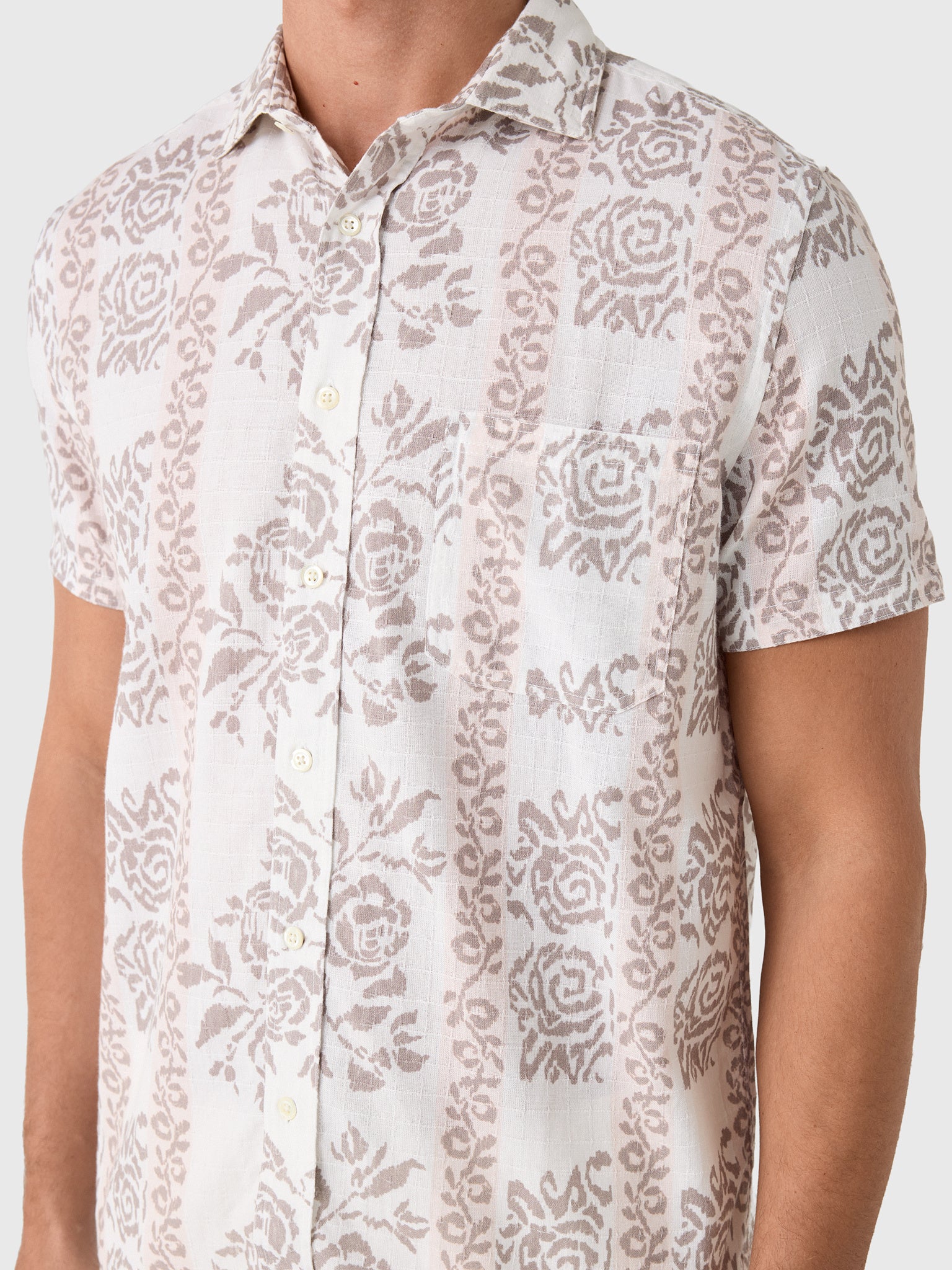 Billy Reid Men's Short Sleeve Textural Tropical Roses Treme Shirt - Saint Bernard