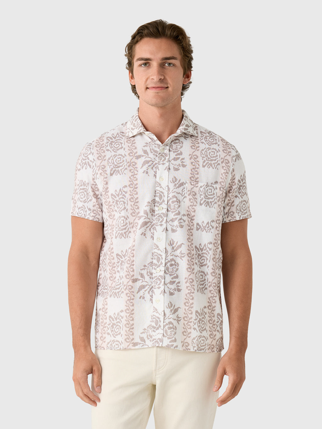 Billy Reid Men's Short Sleeve Textural Tropical Roses Treme Shirt - Saint Bernard