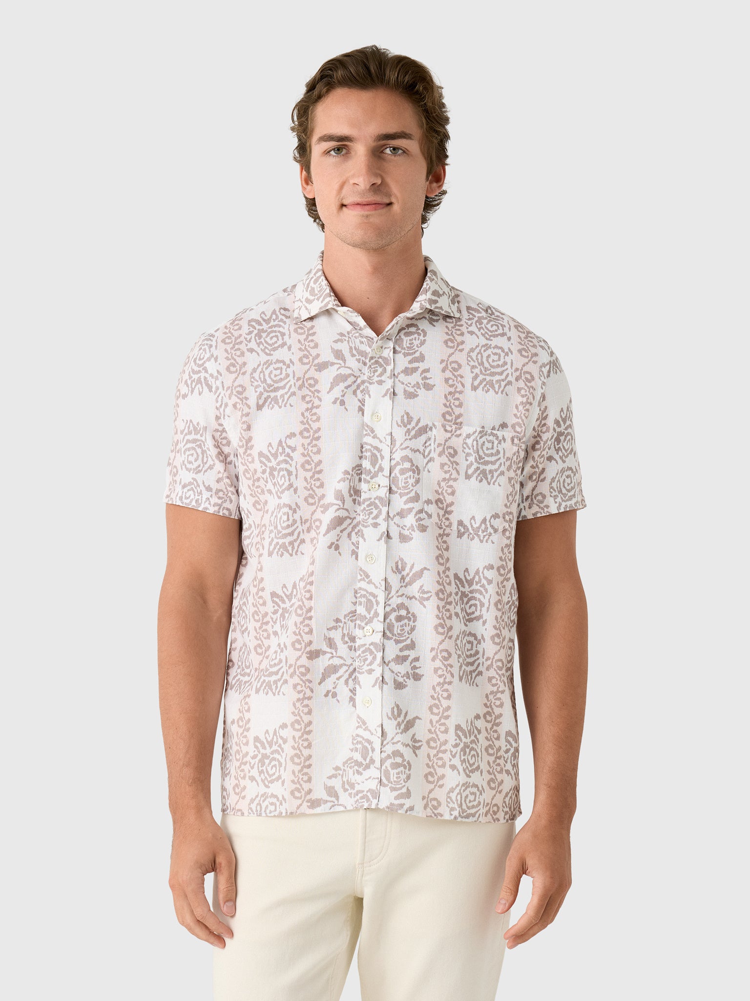 Billy Reid Men's Short Sleeve Textural Tropical Roses Treme Shirt - Saint Bernard