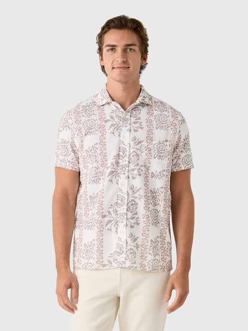 Billy Reid Men's Short Sleeve Textural Tropical Roses Treme Shirt