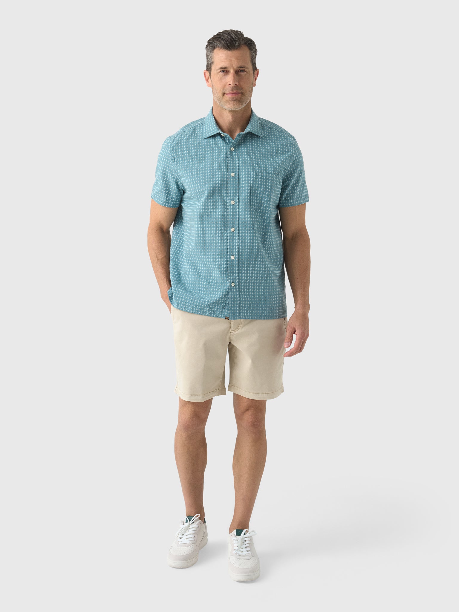 Billy Reid Men's Short Sleeve Check Dobby Treme Shirt - Saint Bernard