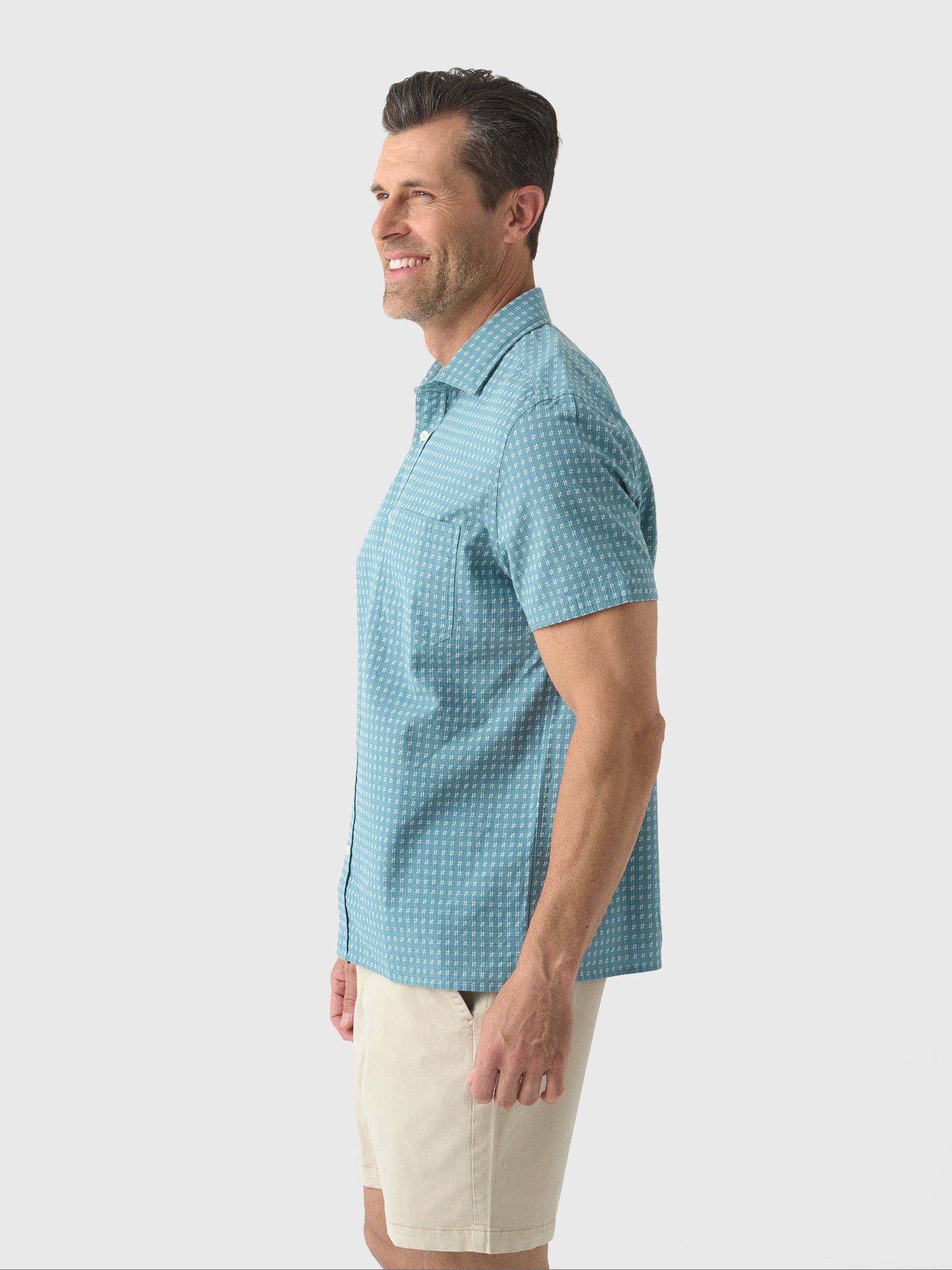 Billy Reid Men's Short Sleeve Check Dobby Treme Shirt - Saint Bernard