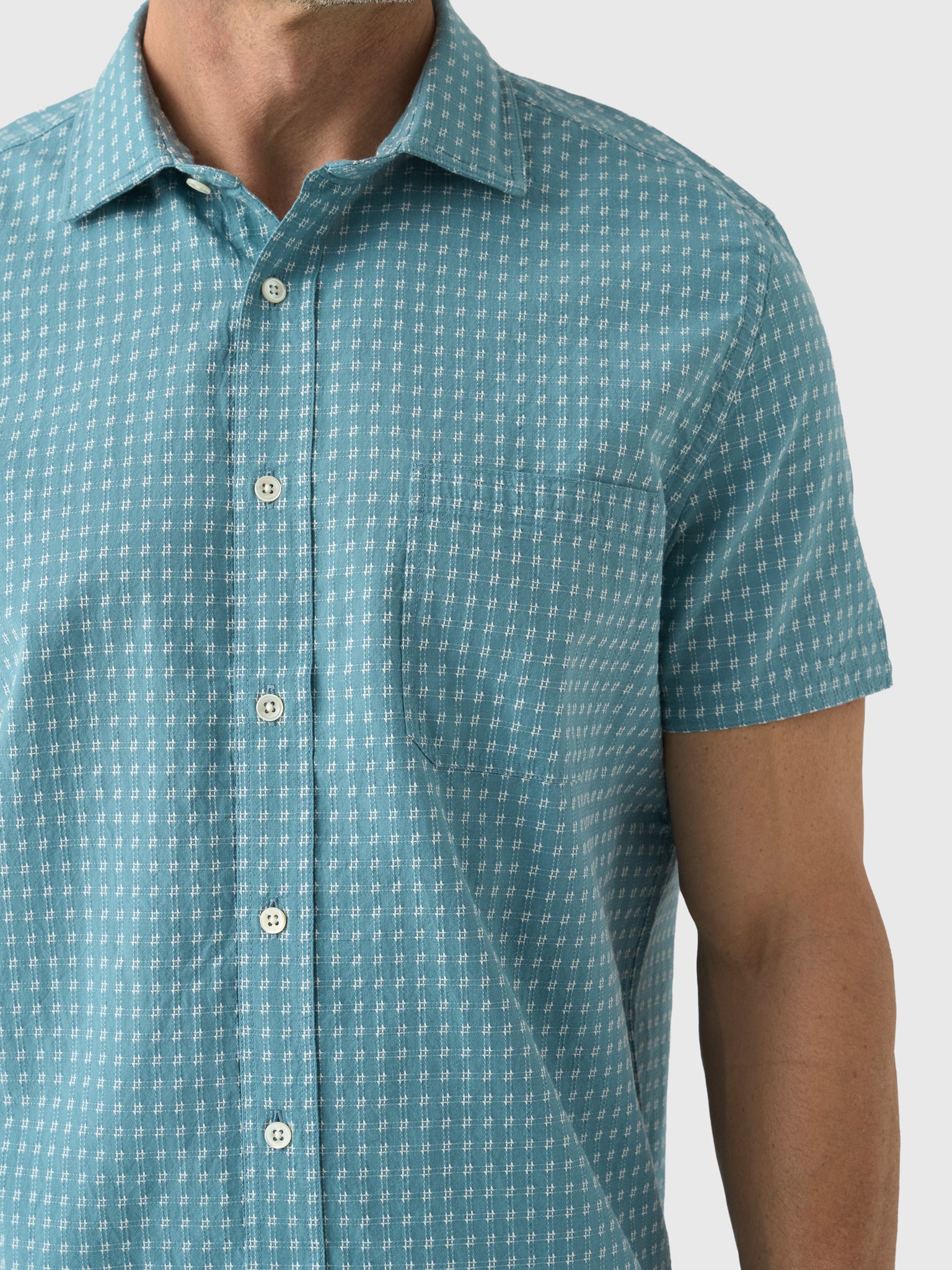 Billy Reid Men's Short Sleeve Check Dobby Treme Shirt - Saint Bernard
