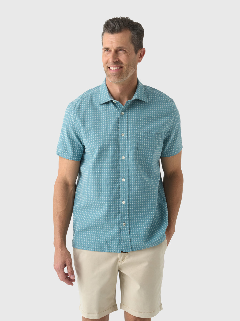 Billy Reid Men's Short Sleeve Check Dobby Treme Shirt - Saint Bernard