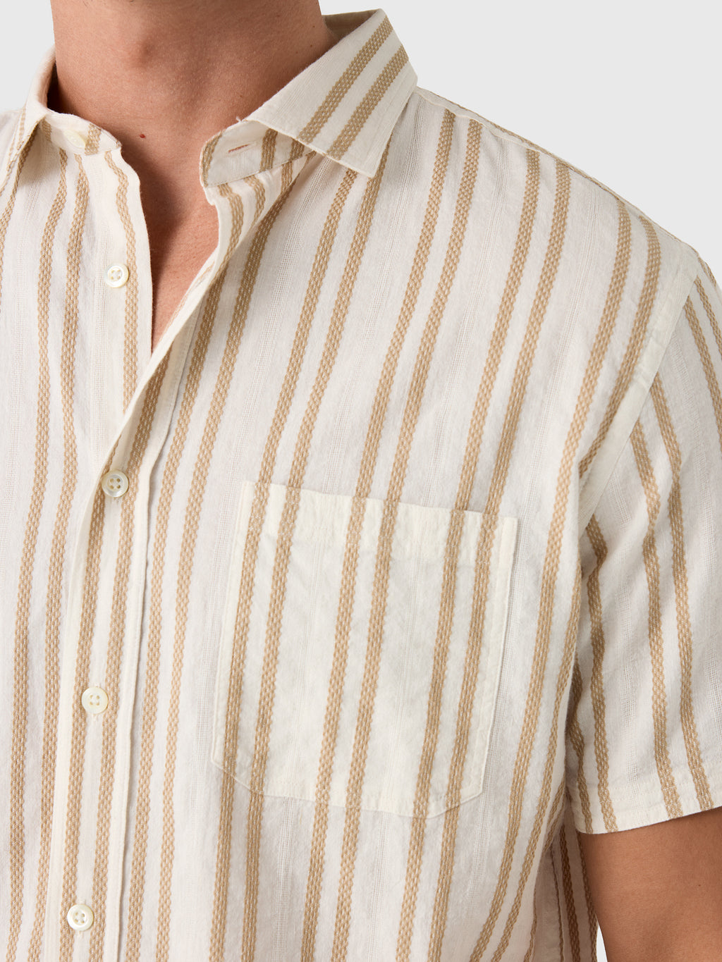 Billy Reid Men's Short Sleeve Textured Dobby Stripe Contrast Treme Shirt - Saint Bernard