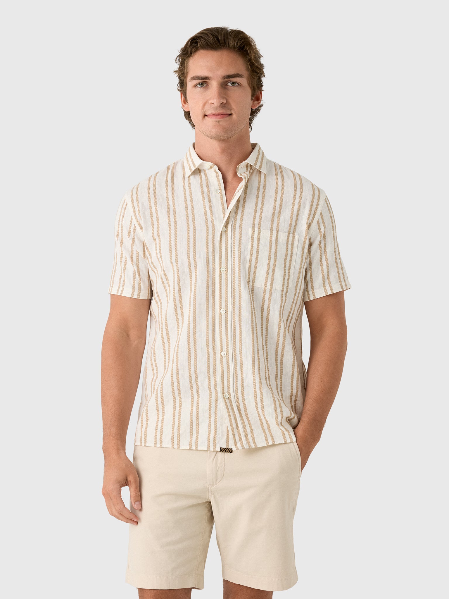 Billy Reid Men's Short Sleeve Textured Dobby Stripe Contrast Treme Shirt - Saint Bernard