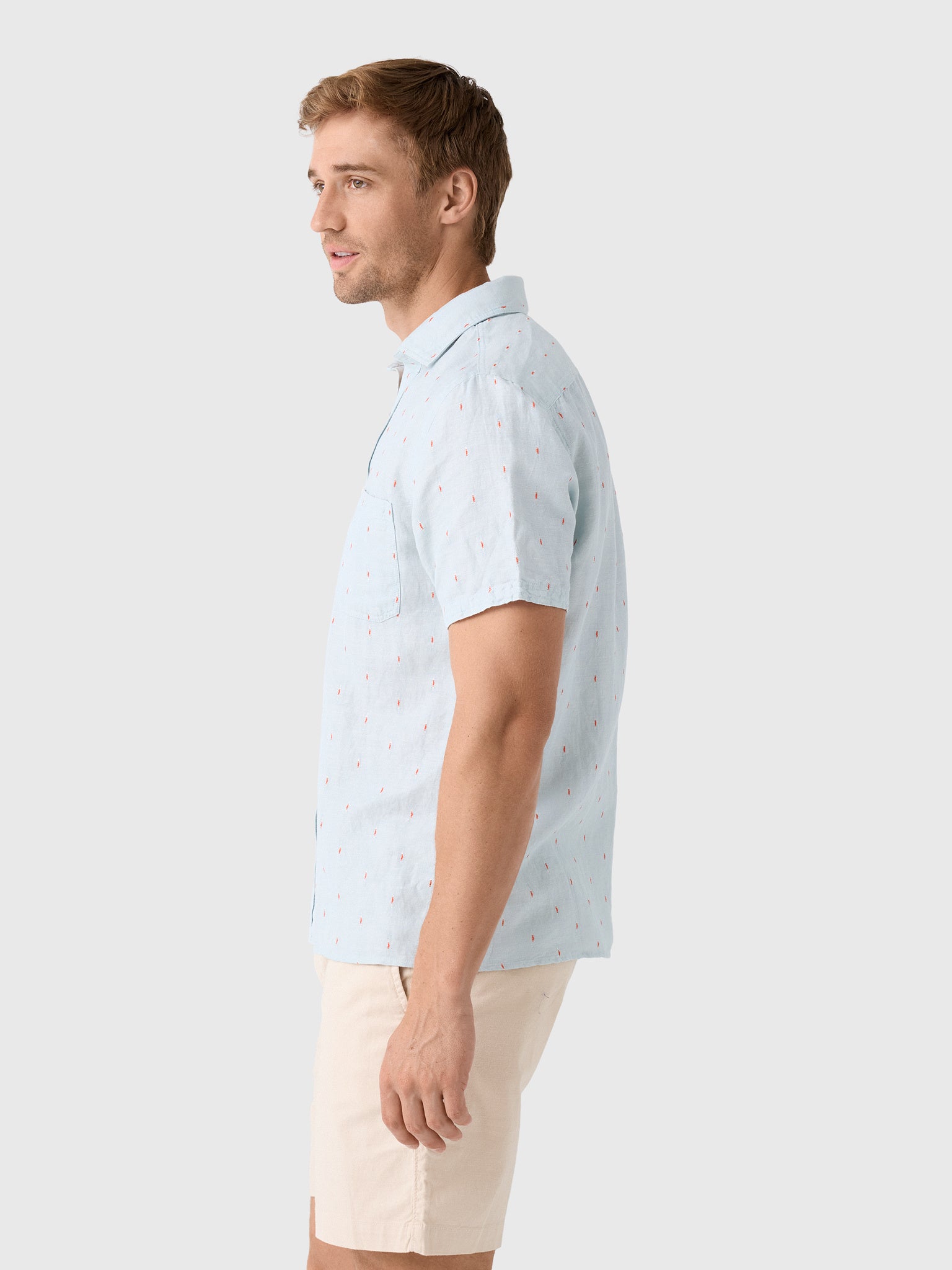 Billy Reid Men's Short Sleeve Herringbone Treme Shirt - Saint Bernard