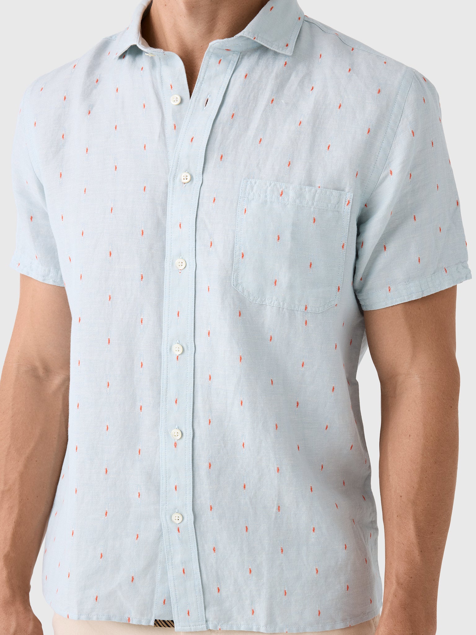 Billy Reid Men's Short Sleeve Herringbone Treme Shirt - Saint Bernard