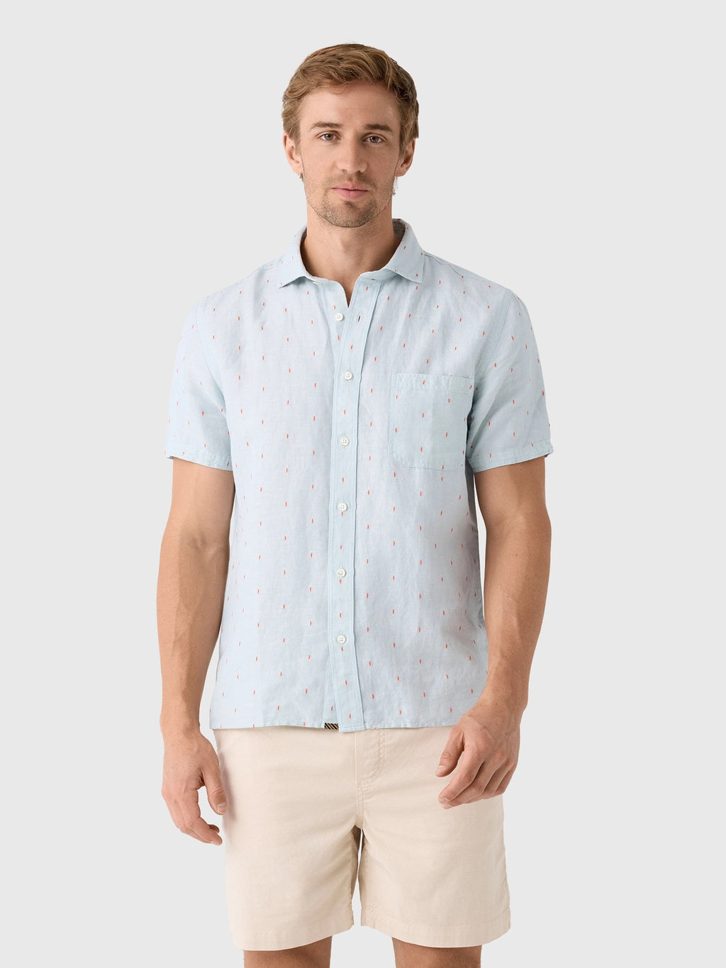 Billy Reid Men's Short Sleeve Herringbone Treme Shirt - Saint Bernard