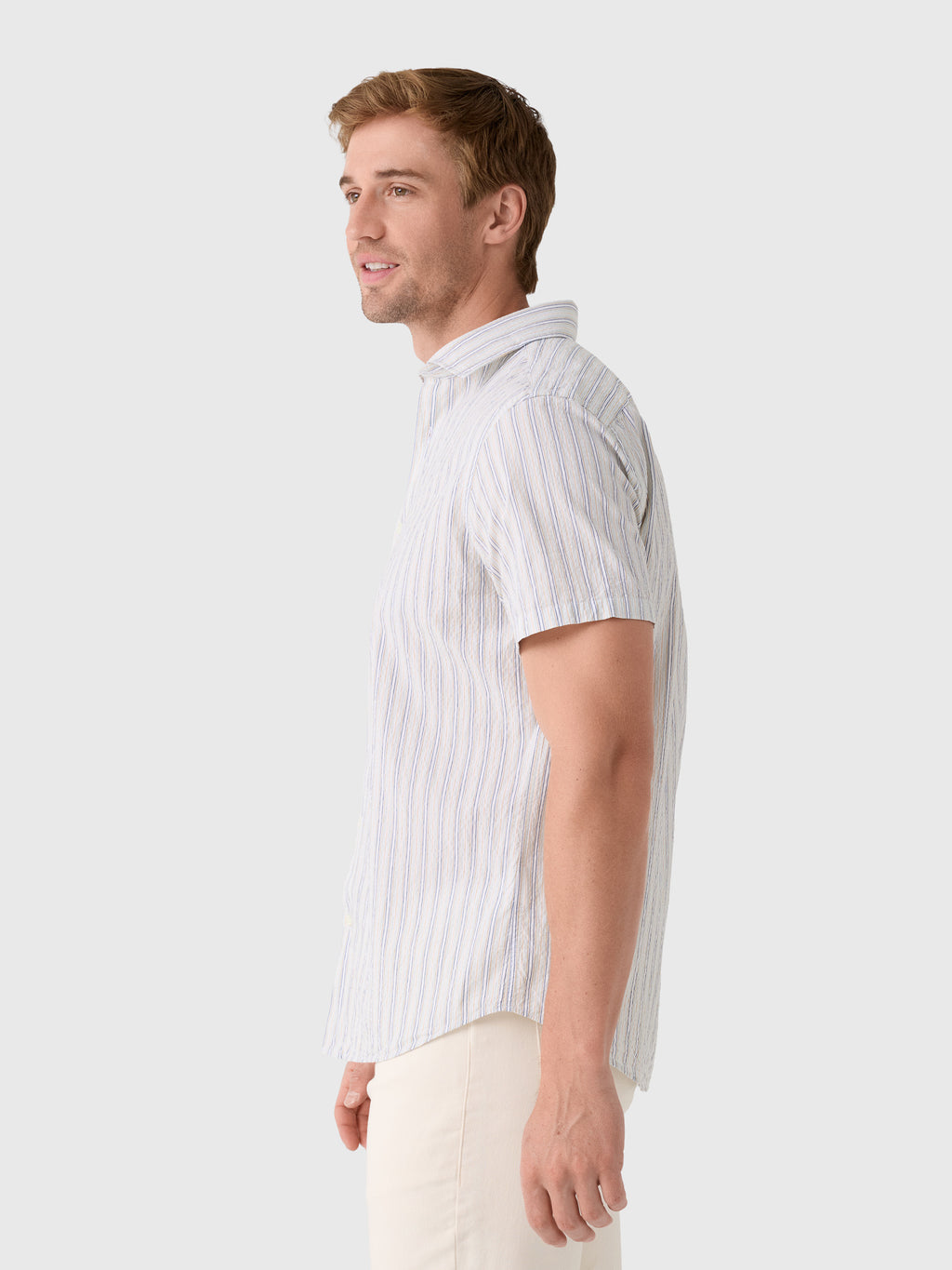 Billy Reid Men's Short Sleeve Seersucker Stripe Hutcheson Sport Shirt - Saint Bernard