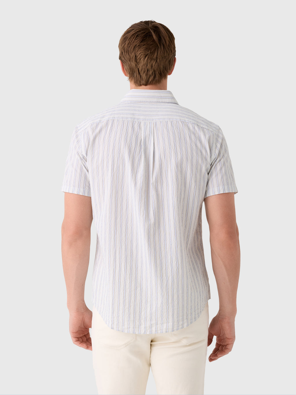 Billy Reid Men's Short Sleeve Seersucker Stripe Hutcheson Sport Shirt - Saint Bernard