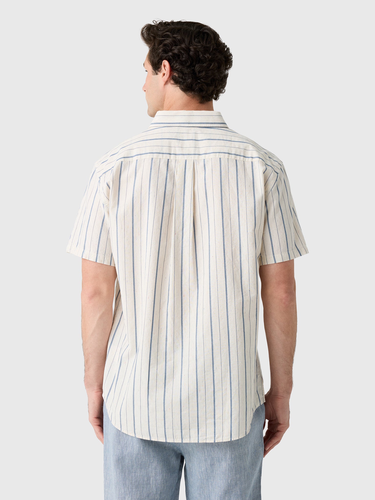 Billy Reid Men's Short Sleeve Speckled Stripe Hutcheson Sport Shirt - Saint Bernard