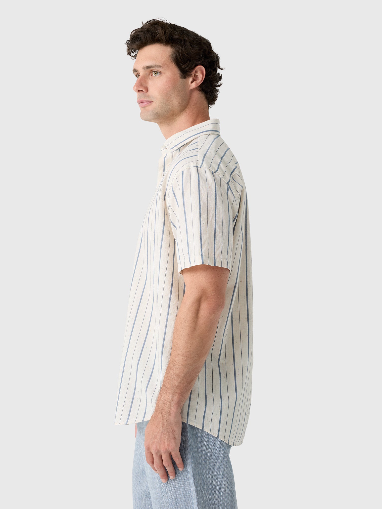 Billy Reid Men's Short Sleeve Speckled Stripe Hutcheson Sport Shirt - Saint Bernard