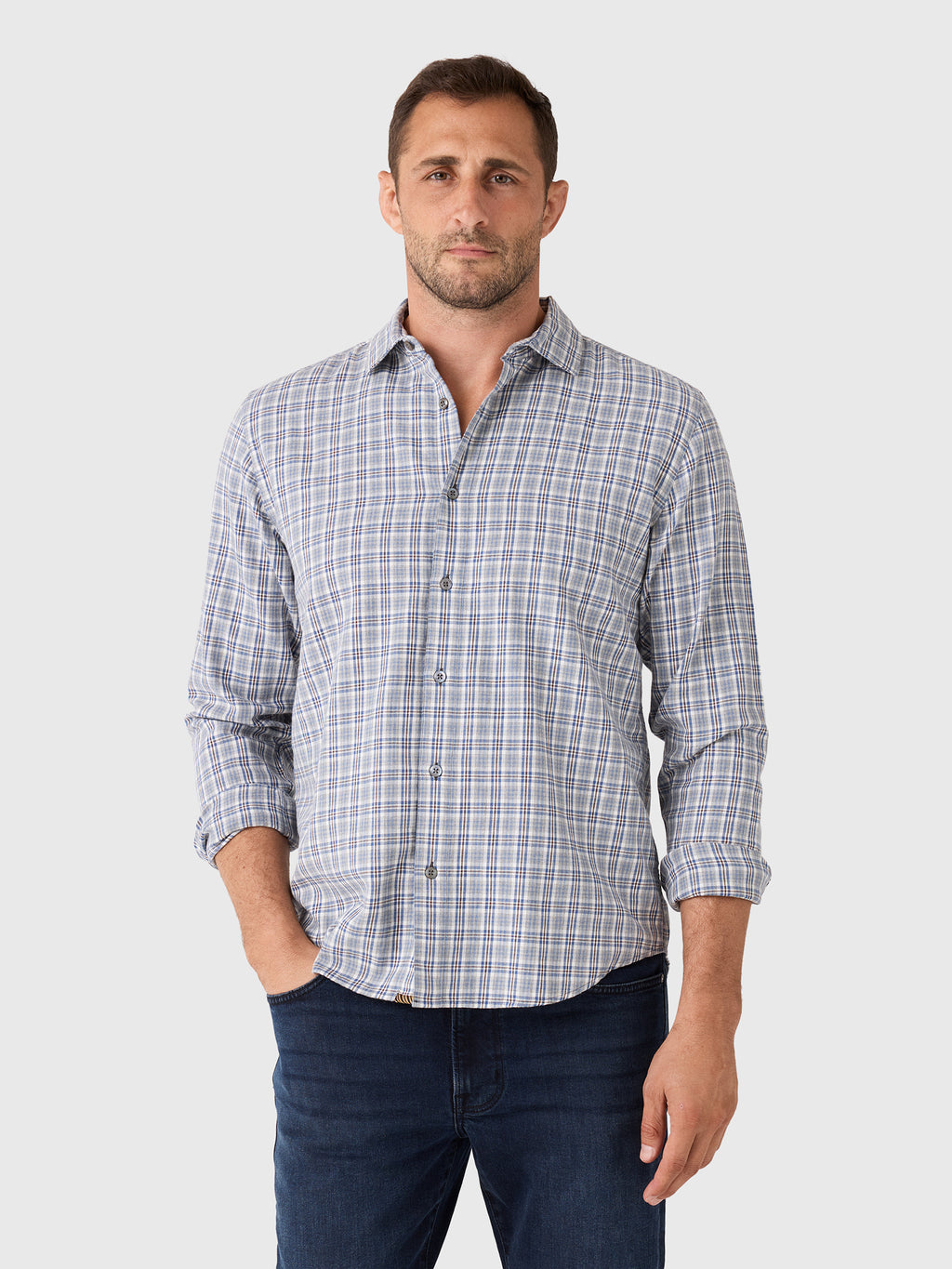 Billy Reid Men's Twill Plaid Hutcheson Sport Shirt - Saint Bernard