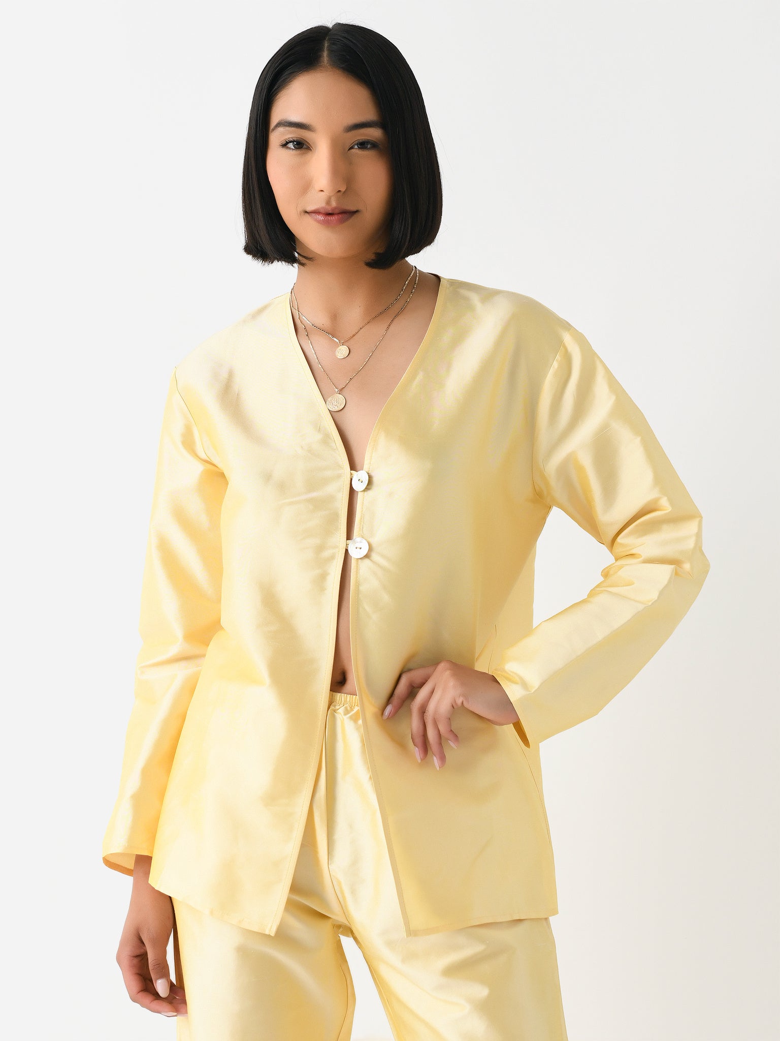 DONNI. Women's The Taffeta Split Top - Saint Bernard