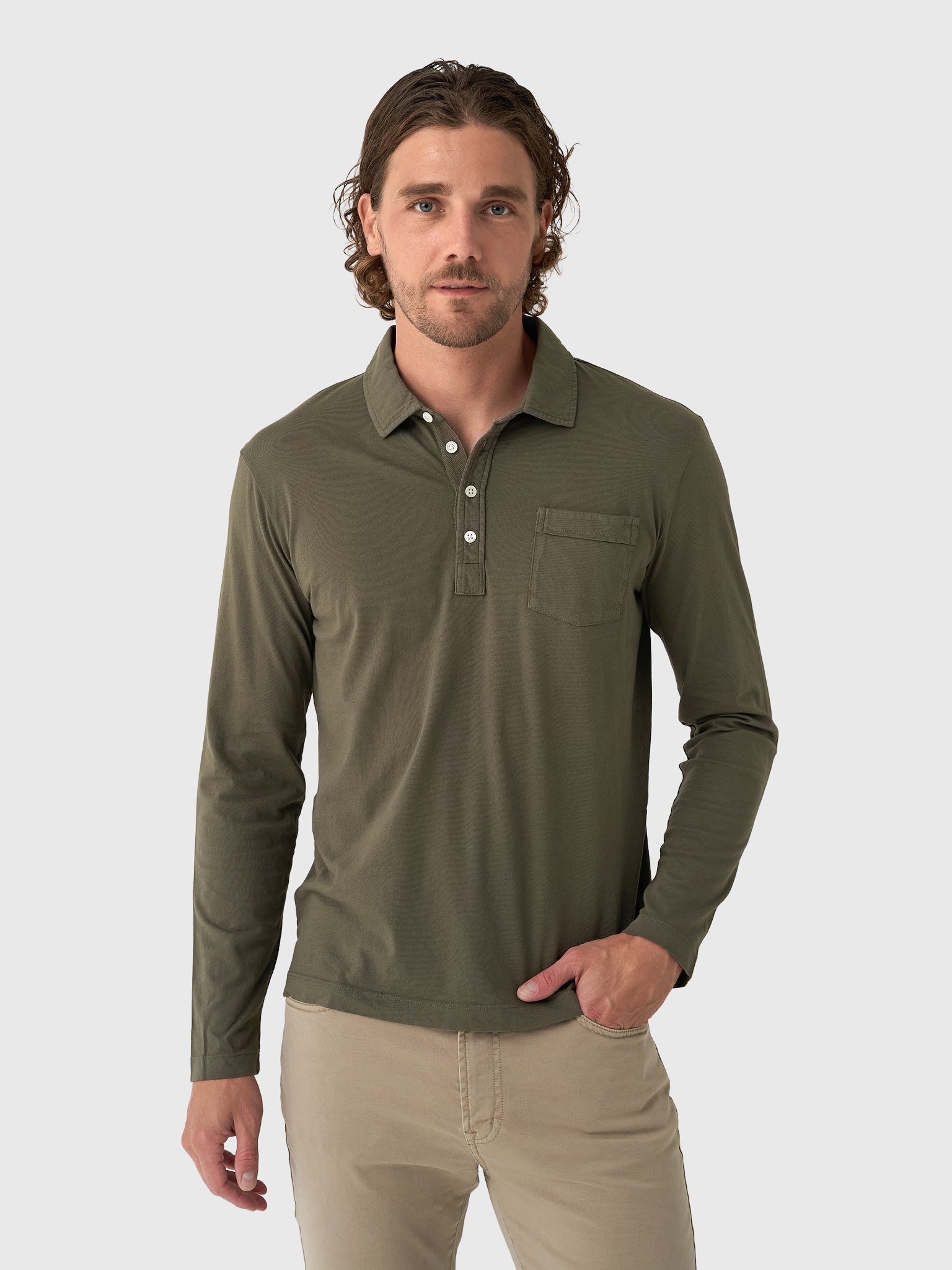 Billy Reid Men's Long Sleeve Pensacola Polo - Saint Bernard