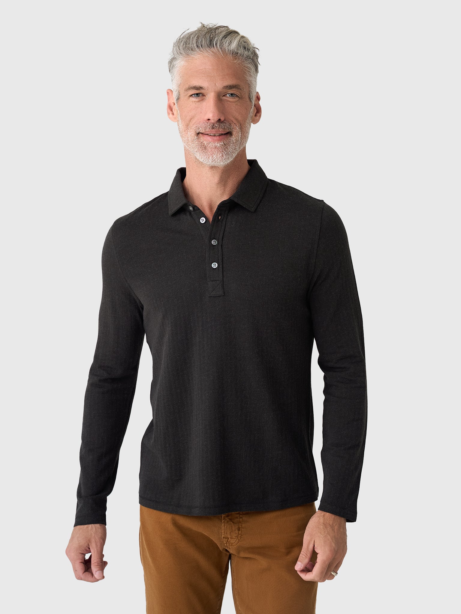 Billy Reid Men's Long Sleeve Herringbone Polo - Saint Bernard