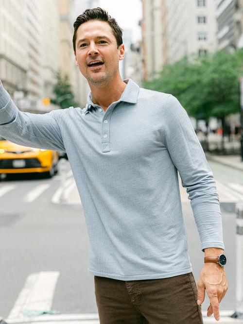 Billy Reid Men's Long Sleeve Herringbone Polo